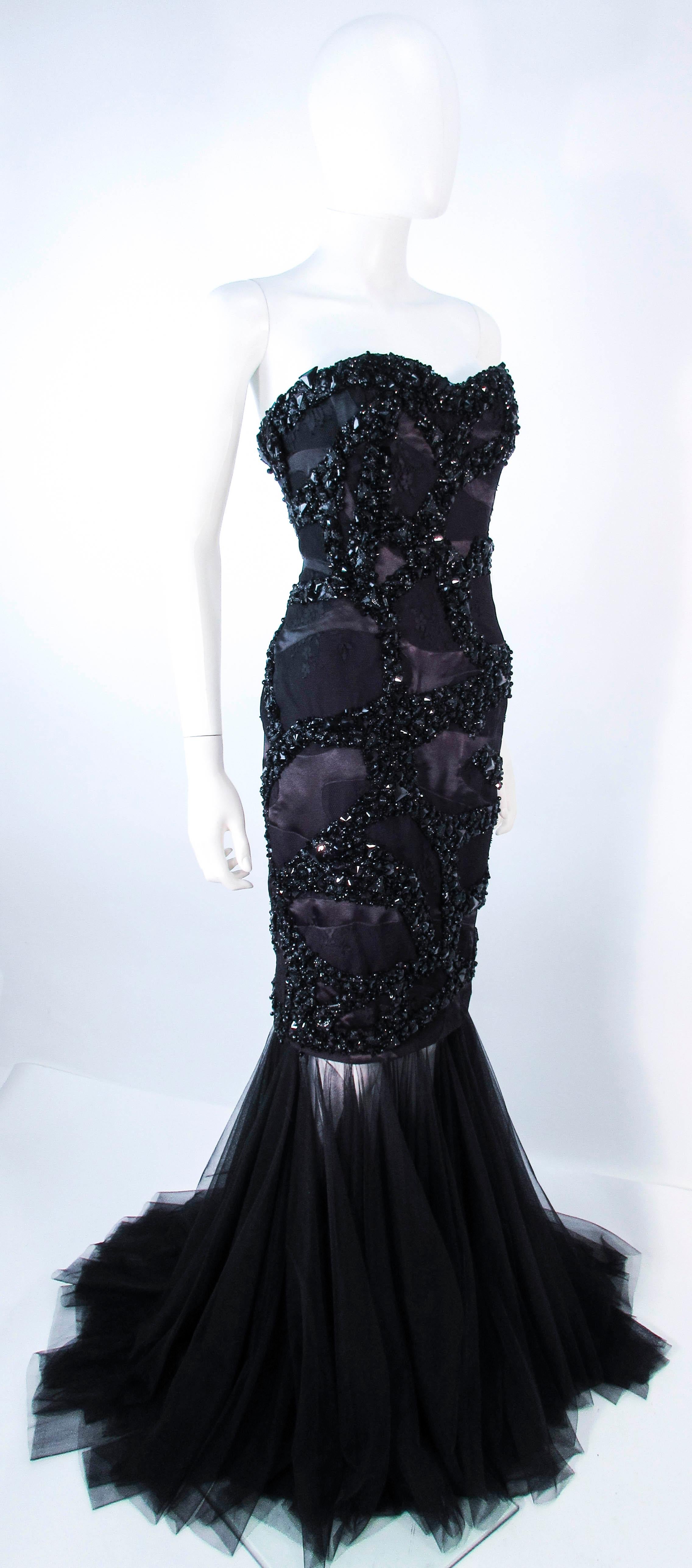 TONY WARD Black Beaded & Sequin Mesh Detachable Gown Size 4 In Excellent Condition In Los Angeles, CA