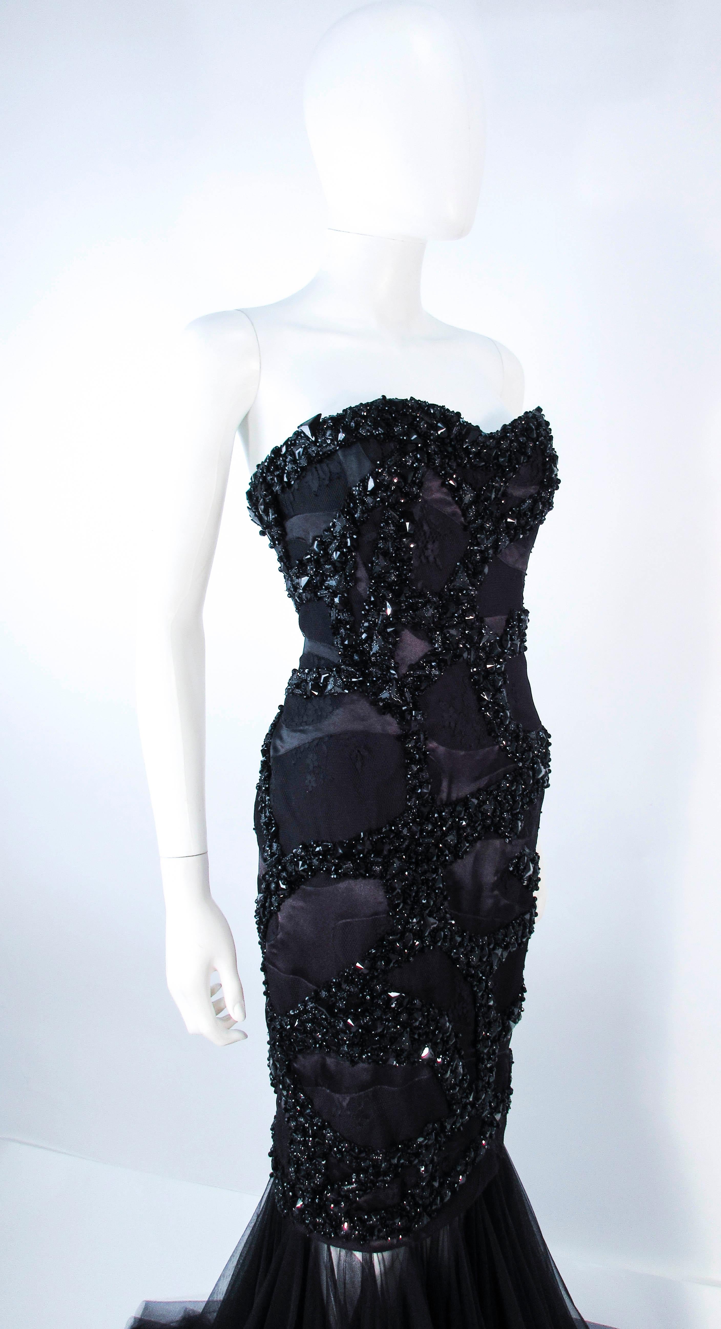 Women's TONY WARD Black Beaded & Sequin Mesh Detachable Gown Size 4
