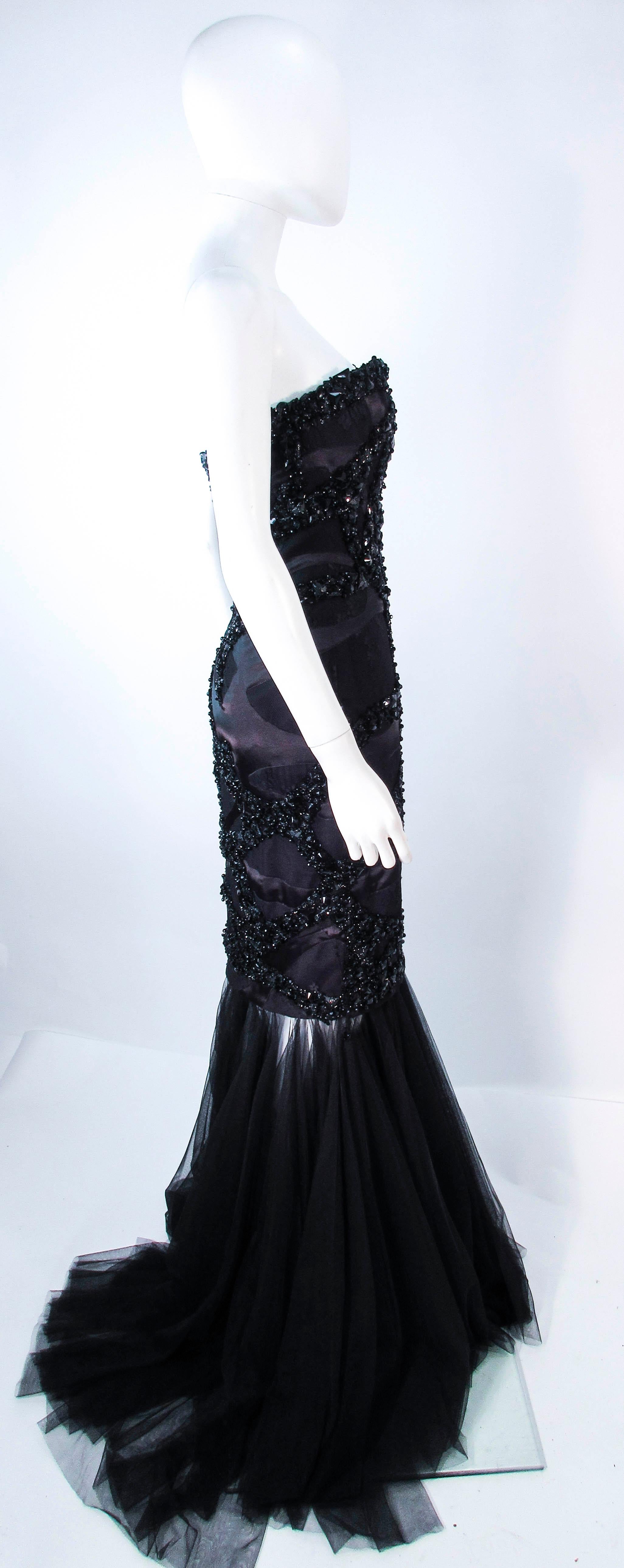 TONY WARD Black Beaded & Sequin Mesh Detachable Gown Size 4 1