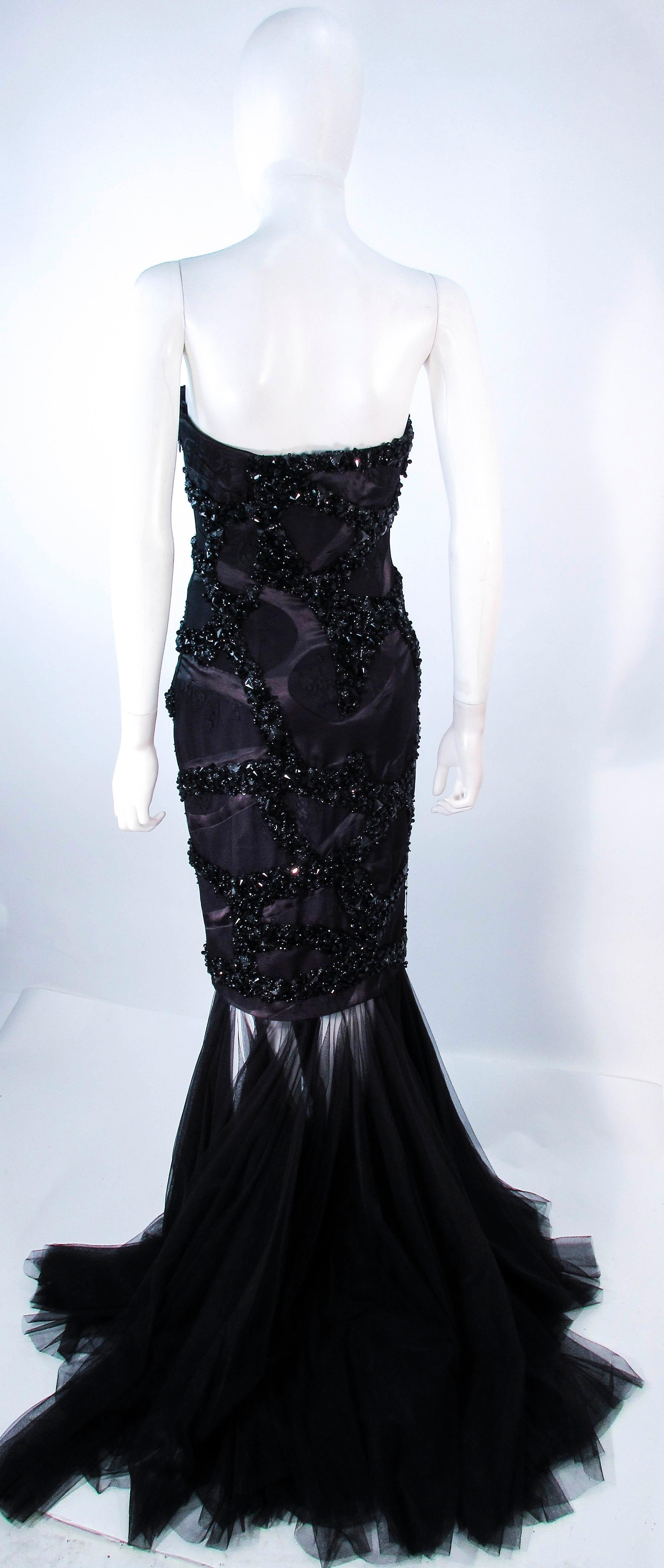 TONY WARD Black Beaded & Sequin Mesh Detachable Gown Size 4 2