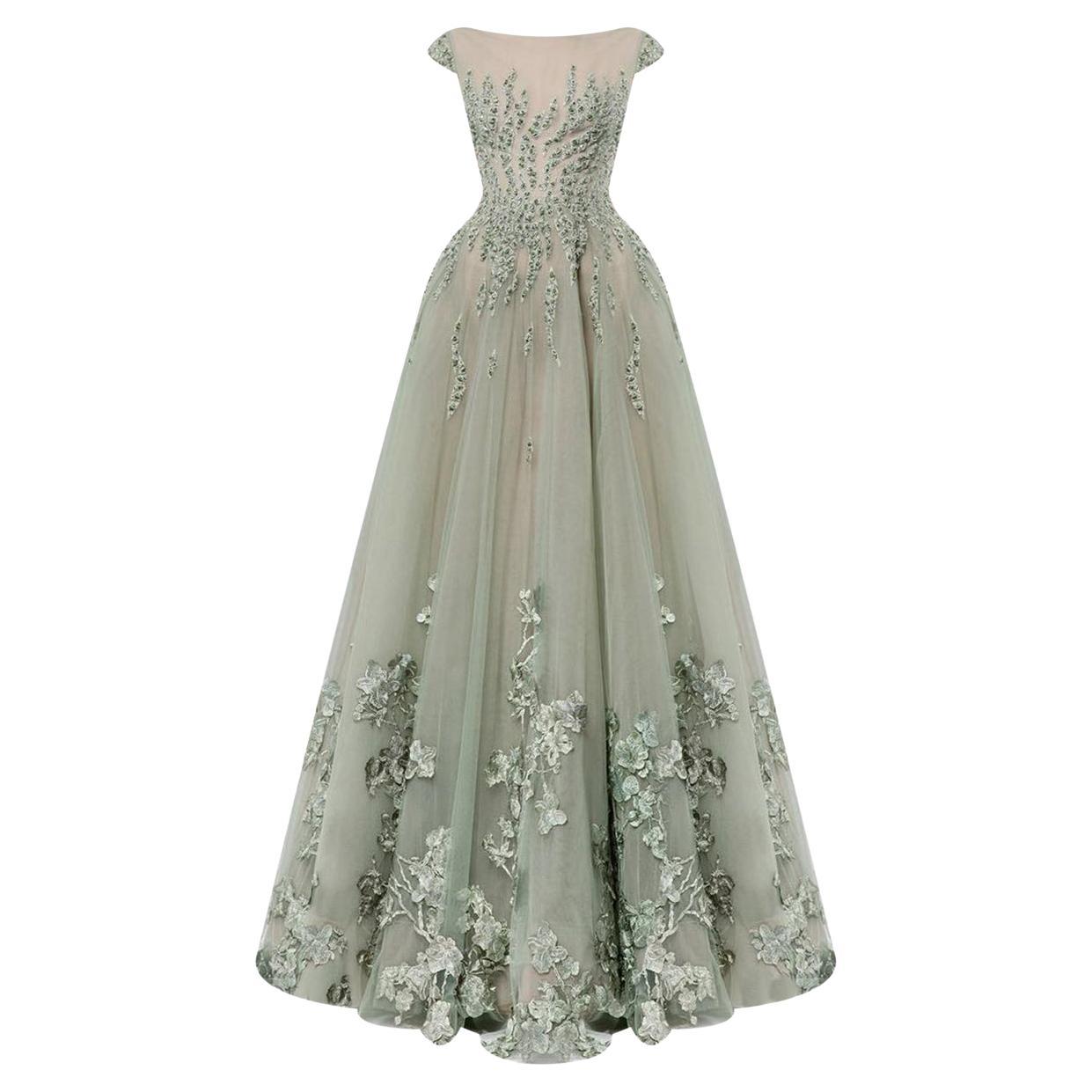 TONY WARD OLIVE COLOR BALL GOWN DRESS Size 40