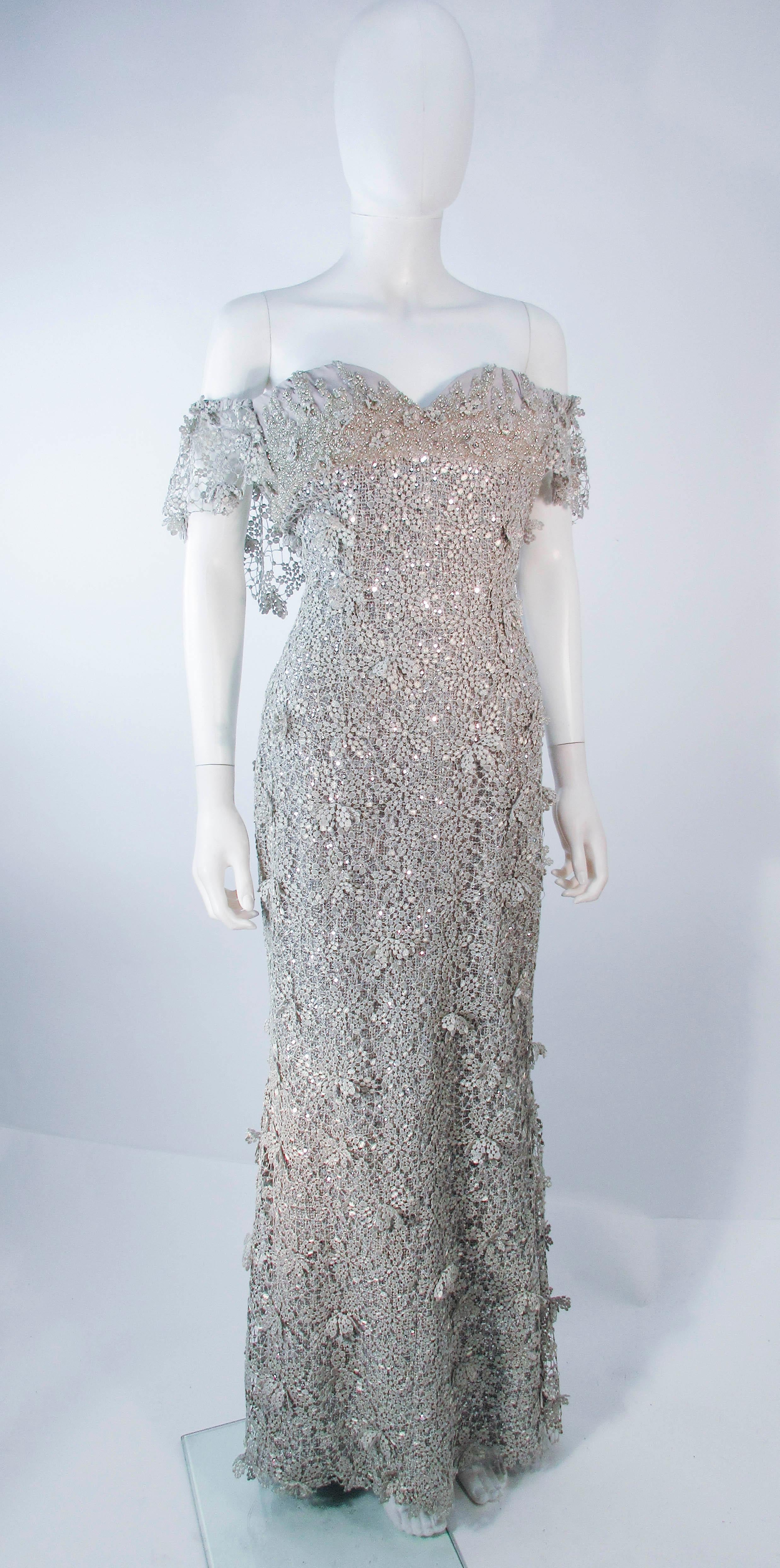 Women's TONY WARD Silver Metallic Lace Gown Size 2 4 