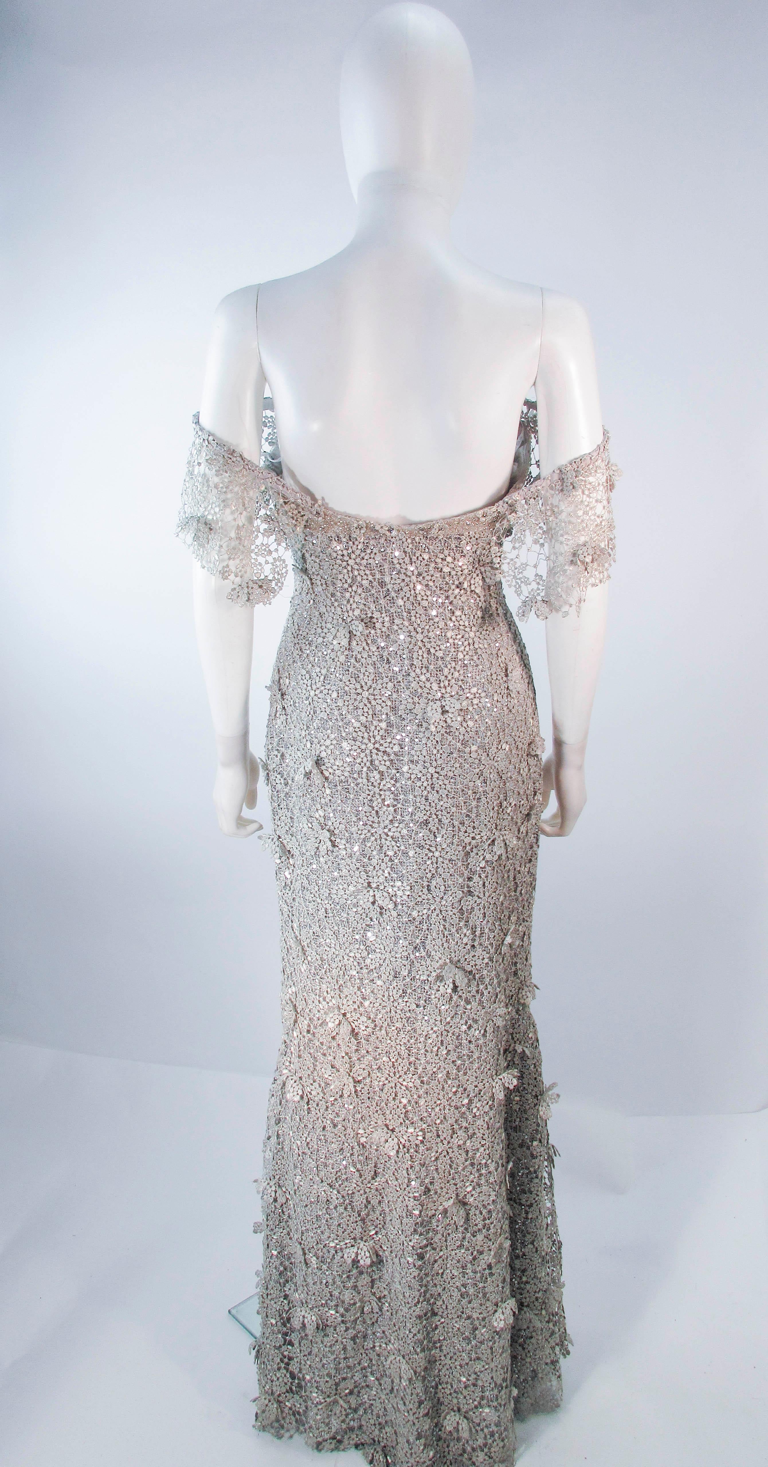 TONY WARD Silver Metallic Lace Gown Size 2 4  4