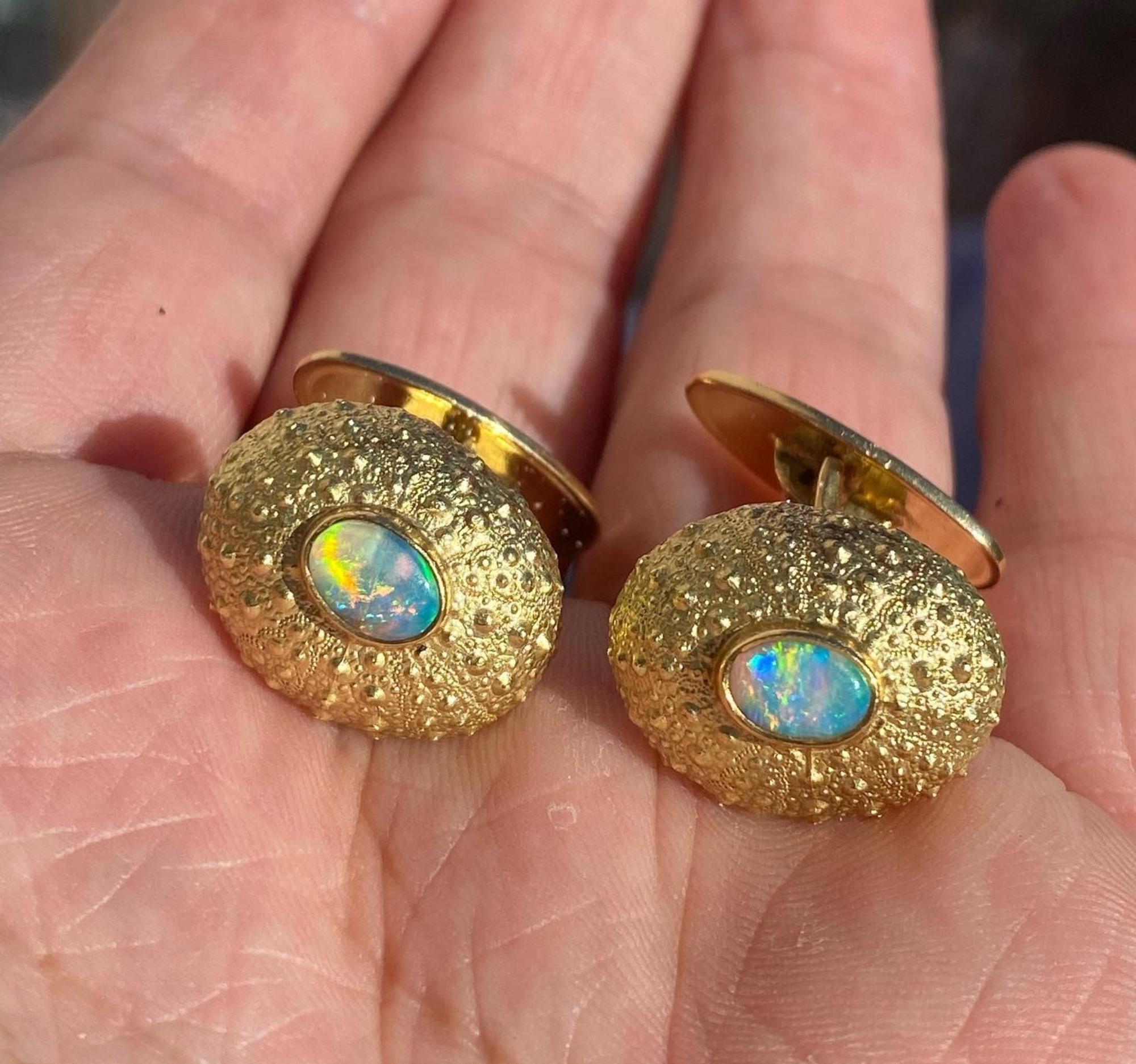 Tony White Australian Designer Shell Opal 18K Gold Cufflinks For Sale 2