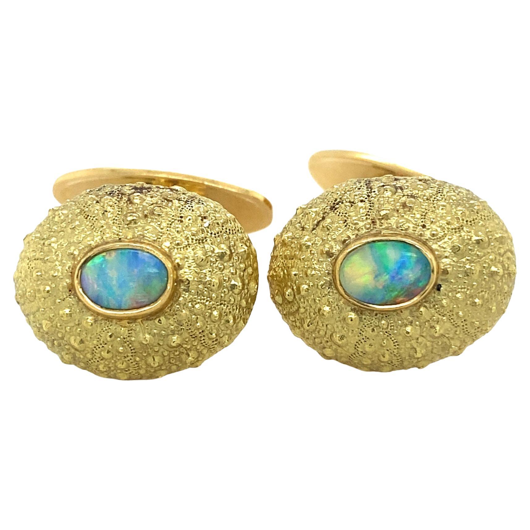 Tony White Australian Designer Shell Opal 18K Gold Cufflinks For Sale