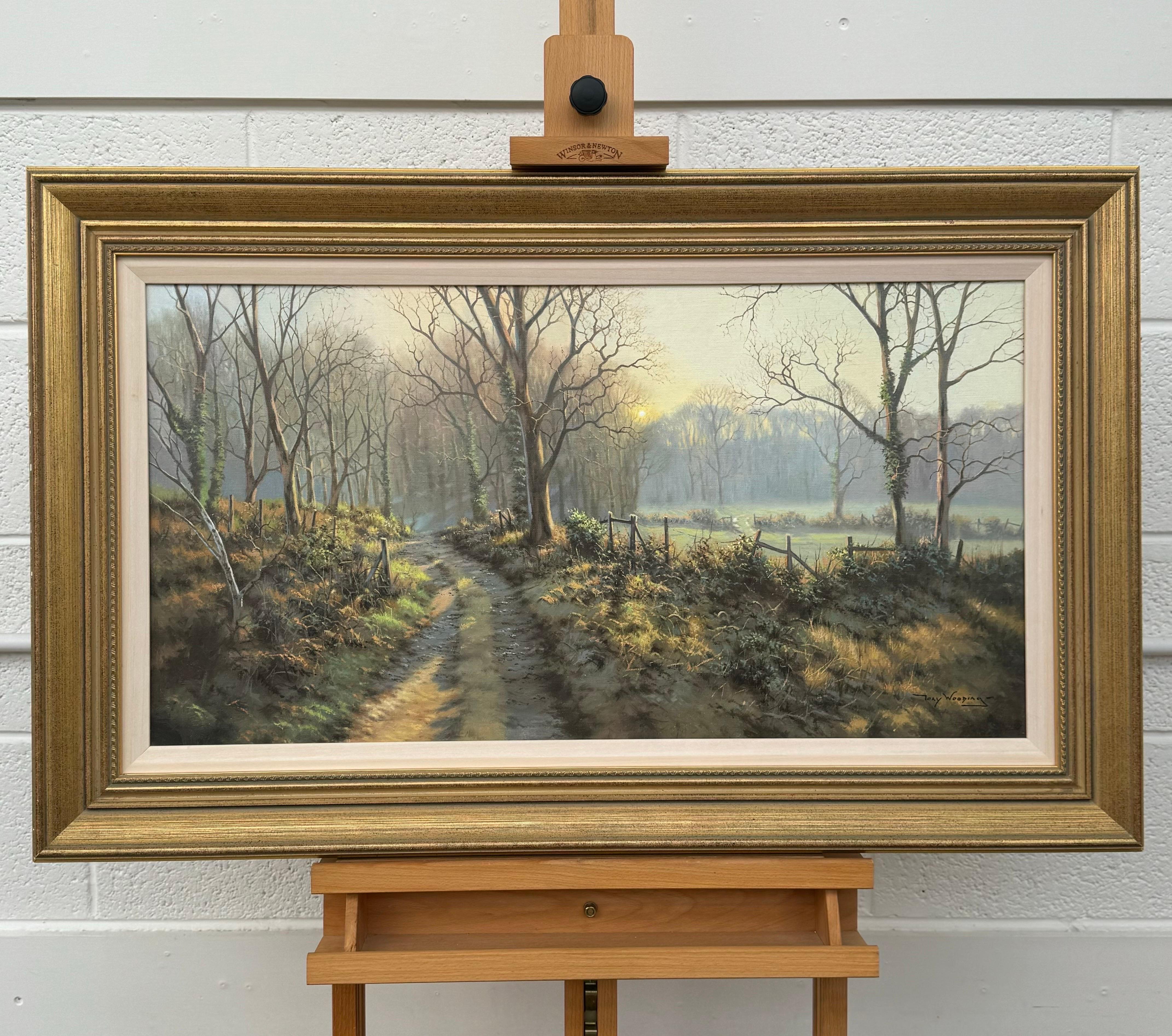 Lane's in inverno con il sole invernale attraverso gli alberi di un artista britannico - Painting Realismo di Tony Wooding