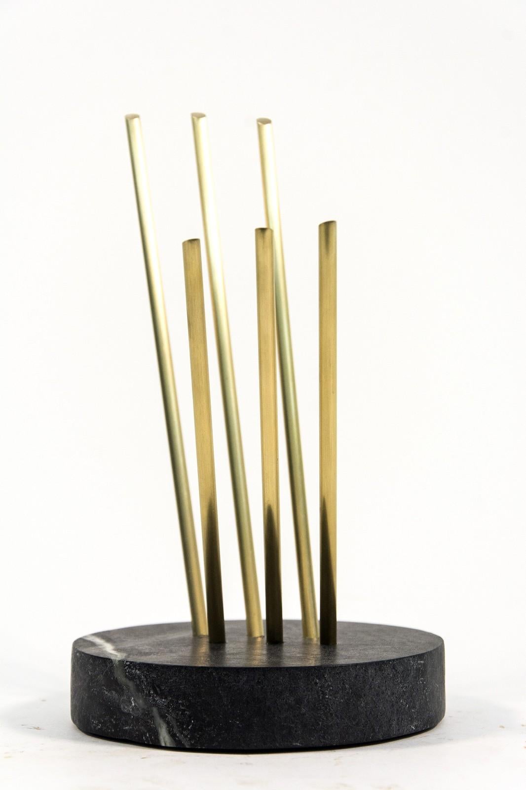 Earthshine (Maquette) - small, polished brass and soapstone tabletop sculpture - Contemporary Sculpture by Tonya Hart