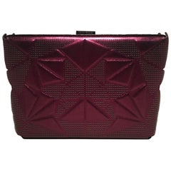 Tonya Hawkes Purple Metallic Embossed and Laser Cut Leather Clutch
