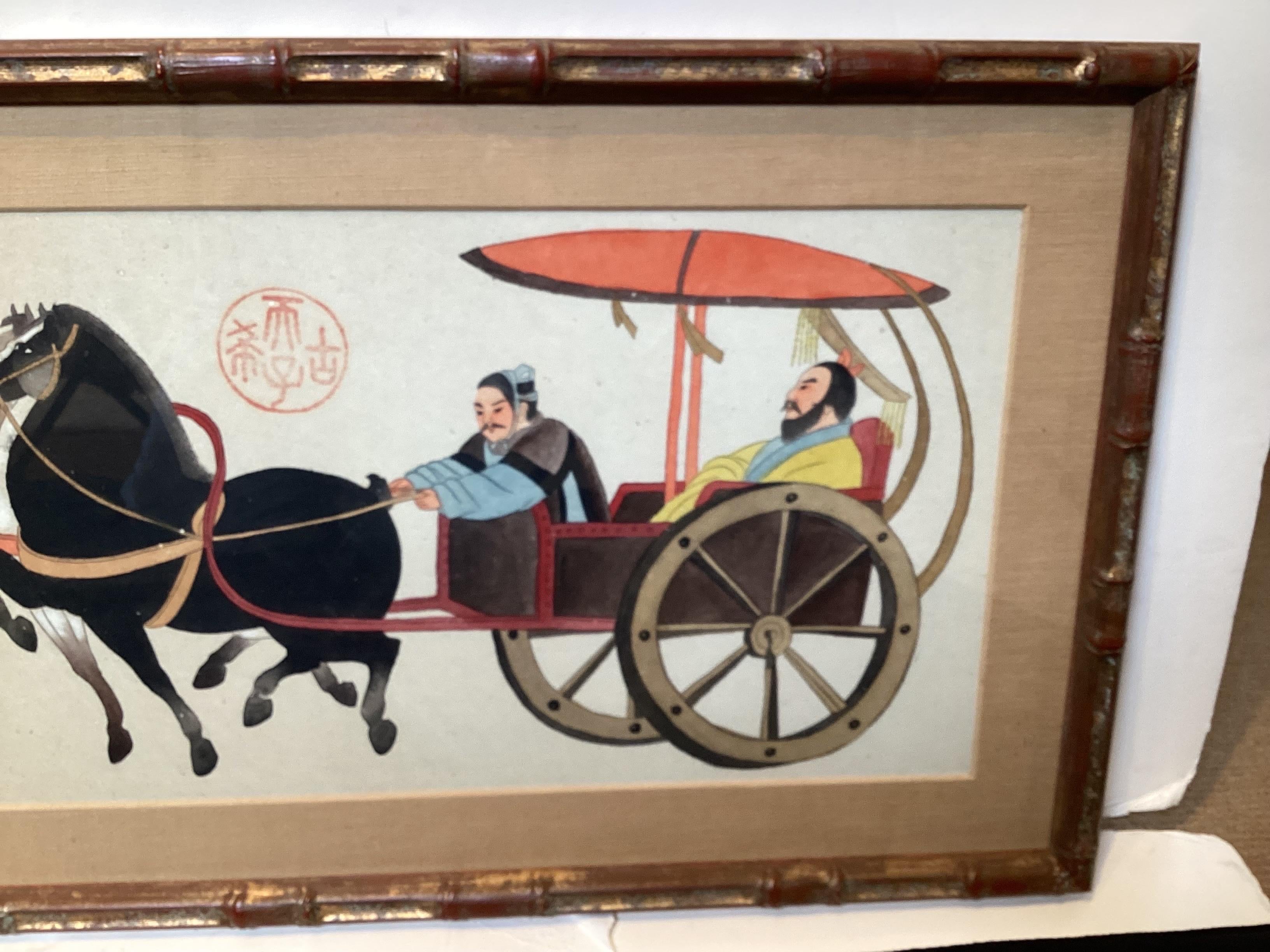 19th Century Two Antique Chinese Watercolors Emporer Qun Shi Huang Qin Dynasty  For Sale