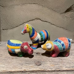 1970s Ceramic Art Pottery Rainbow Animals Hippo Pig Horse
