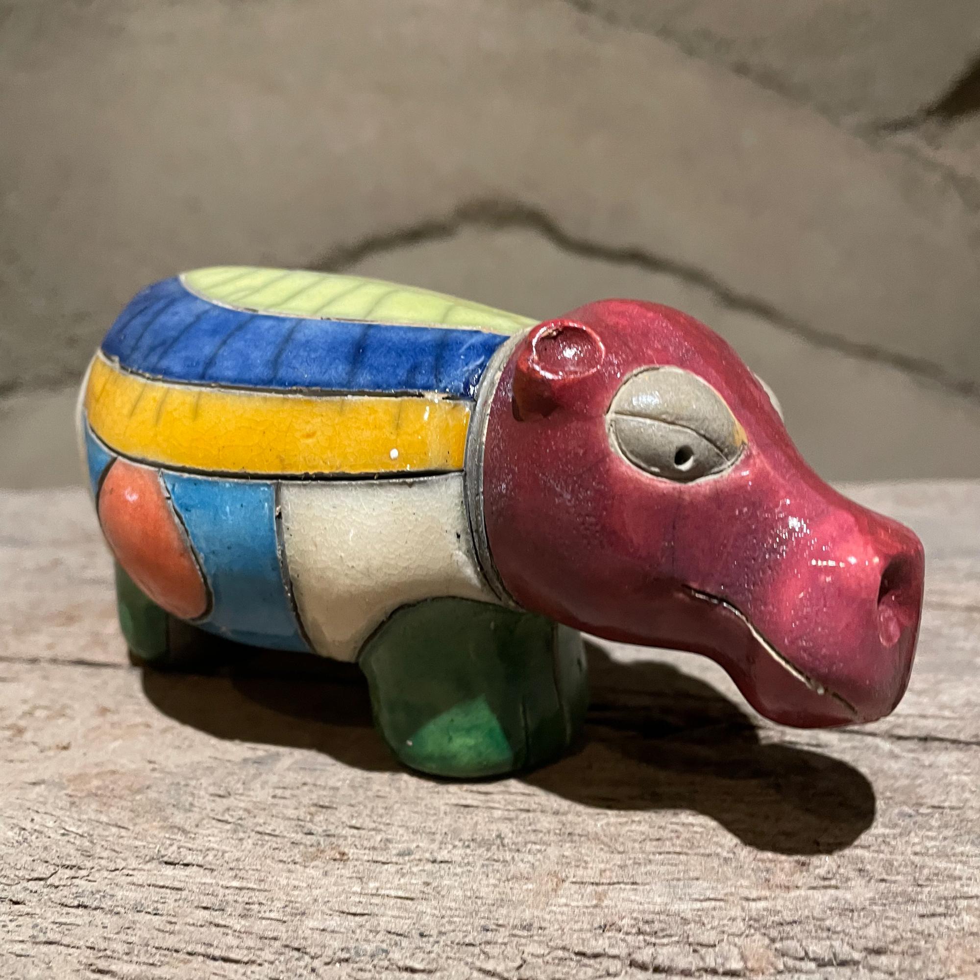 American 1970s Too Cute Colorful Ceramic Pottery Animals Hippo Pig Horse  For Sale