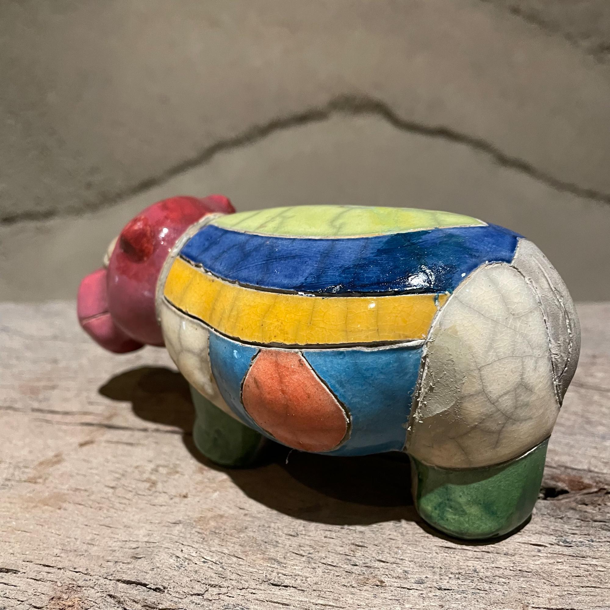 Late 20th Century 1970s Ceramic Art Pottery Rainbow Animals Hippo Pig Horse For Sale