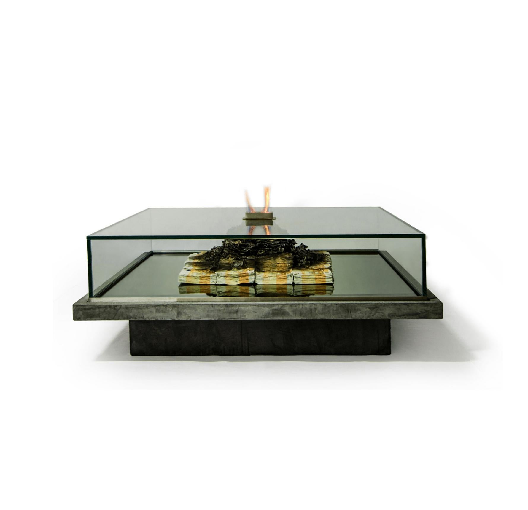 Tempered Too Much? II Unique Designer Money Burning Centre Table, Art Table