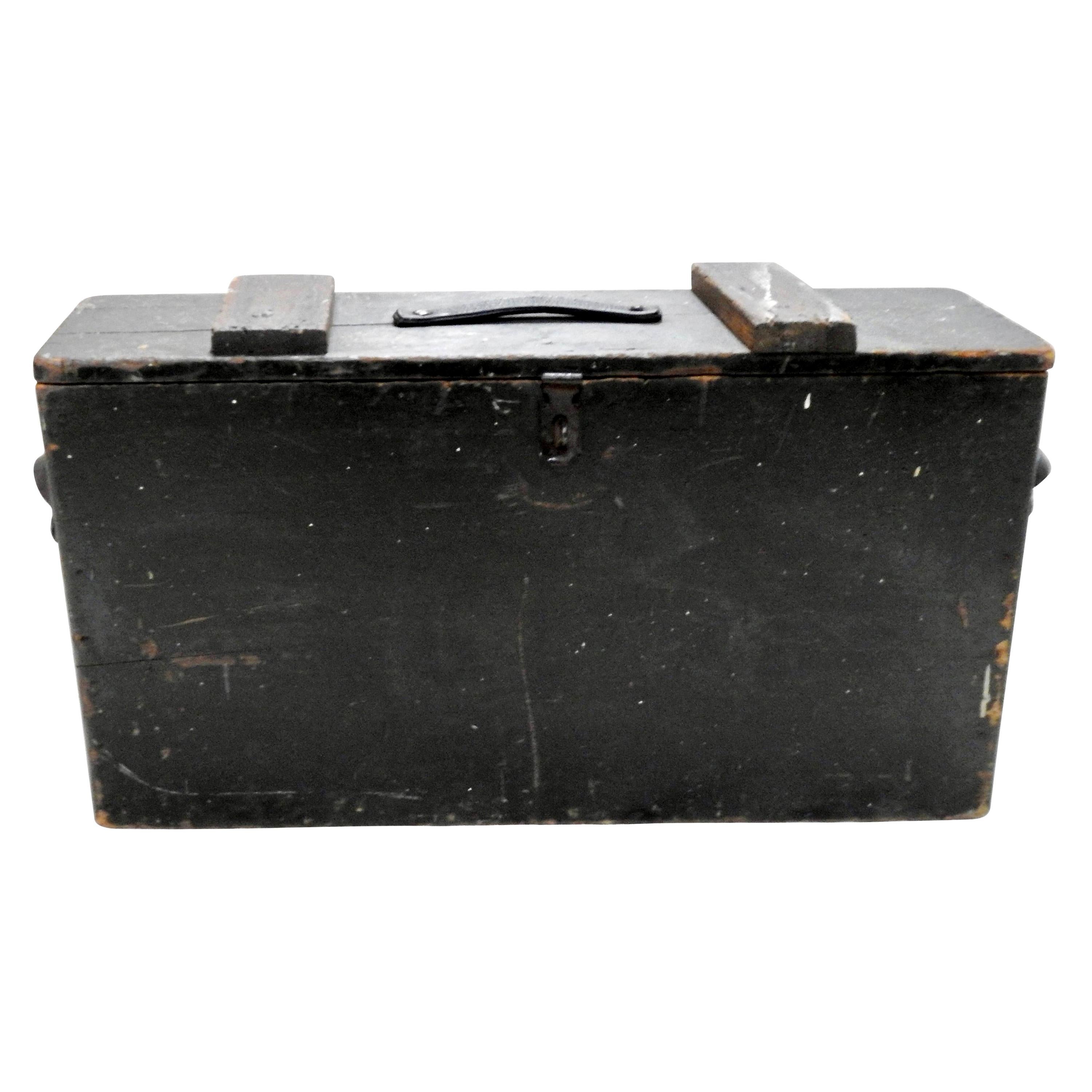 Tool Box Wooden with Leather Details Primitive For Sale
