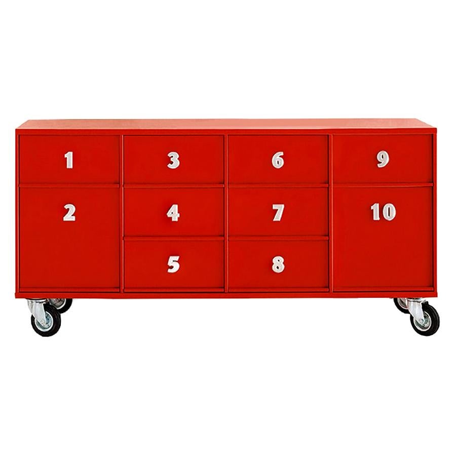 Boîte à outils rouge avec tiroirs, conçue par Pietro Arosio, fabriquée en Italie