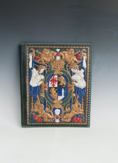 Tooled and Paint Embellished Versace Style Italian Leather Desk Organizer