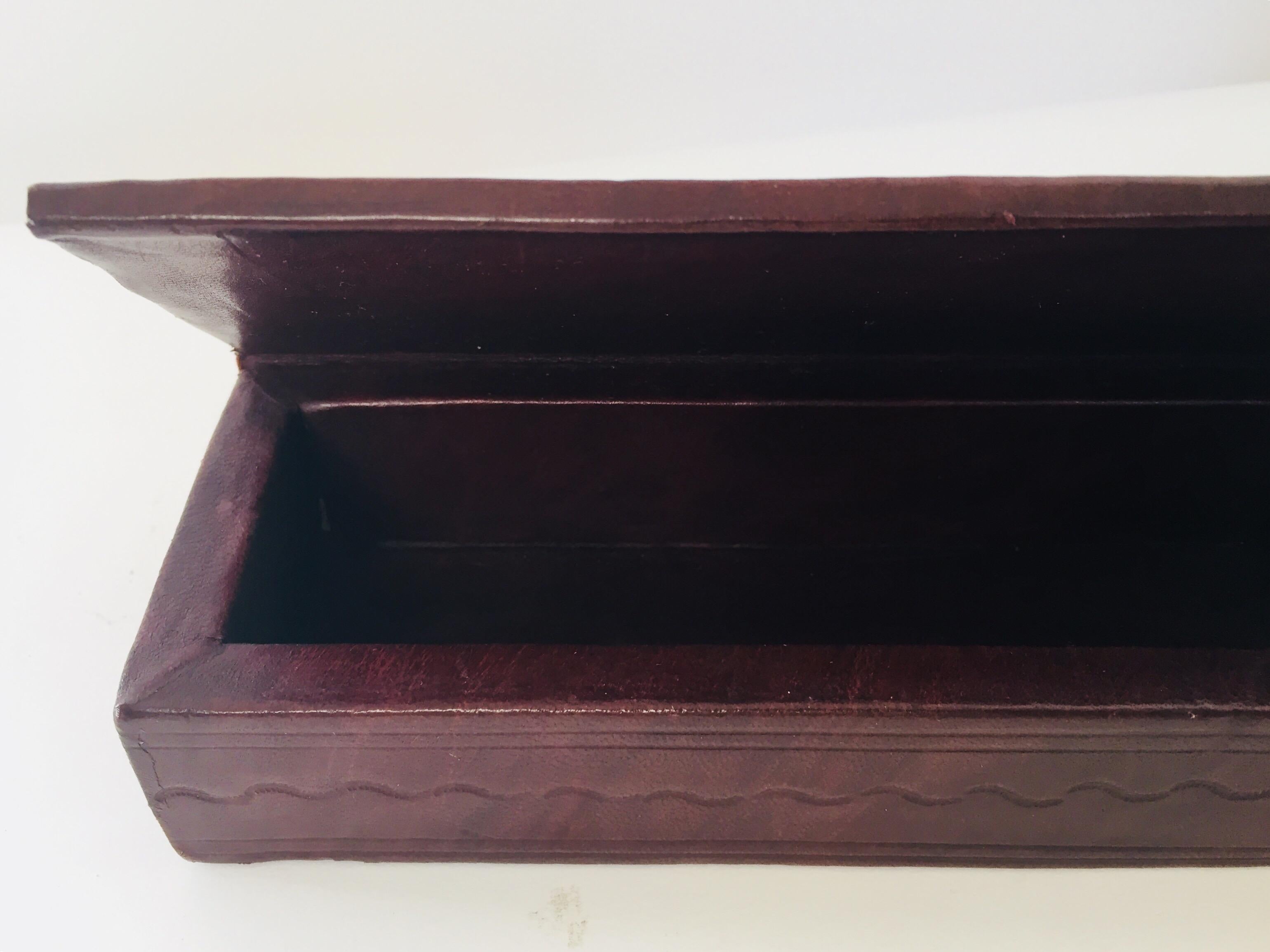 Tooled Brown Leather African Tuareg Box For Sale 6