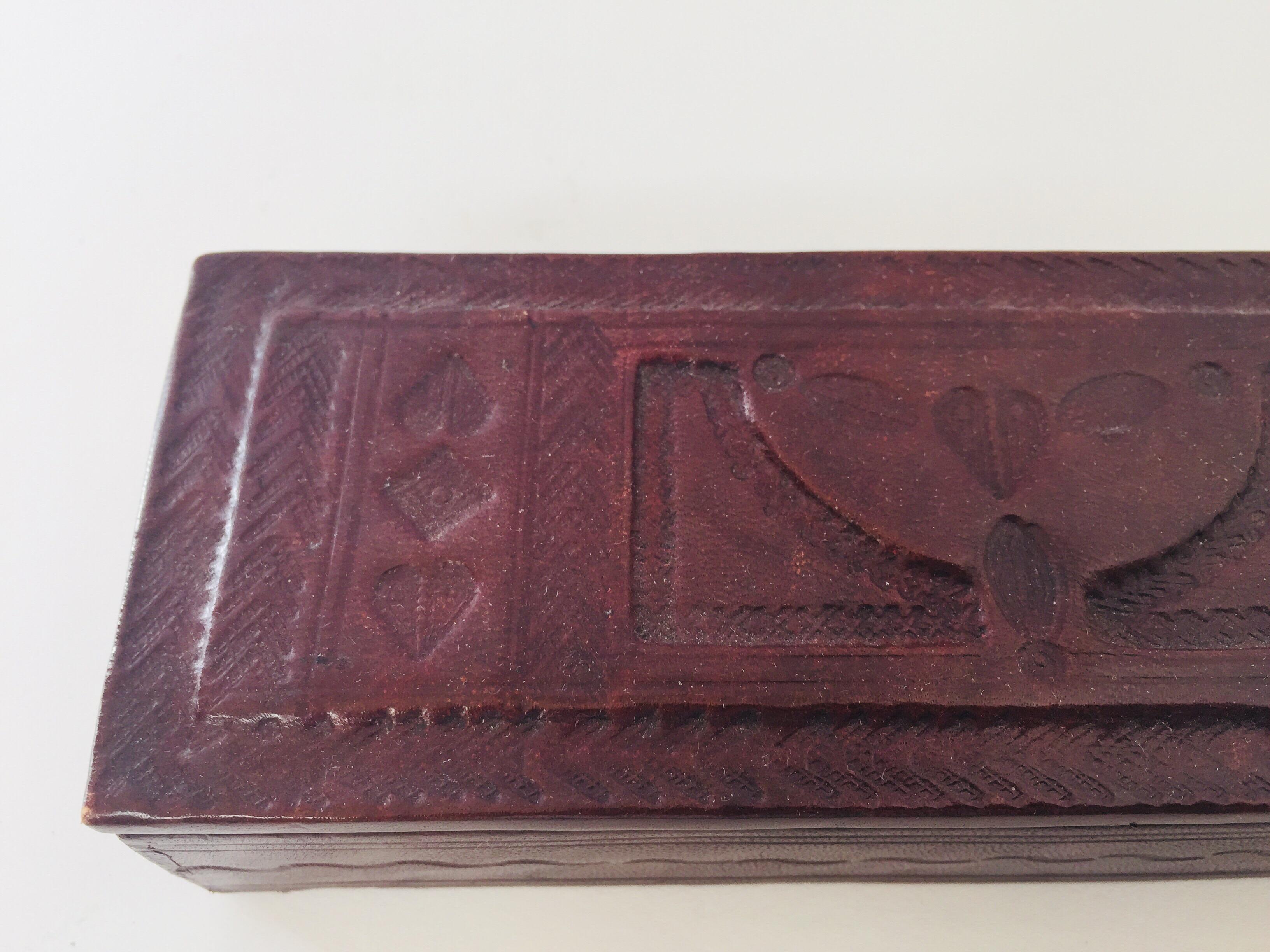 Mauritanian Tooled Brown Leather African Tuareg Box For Sale