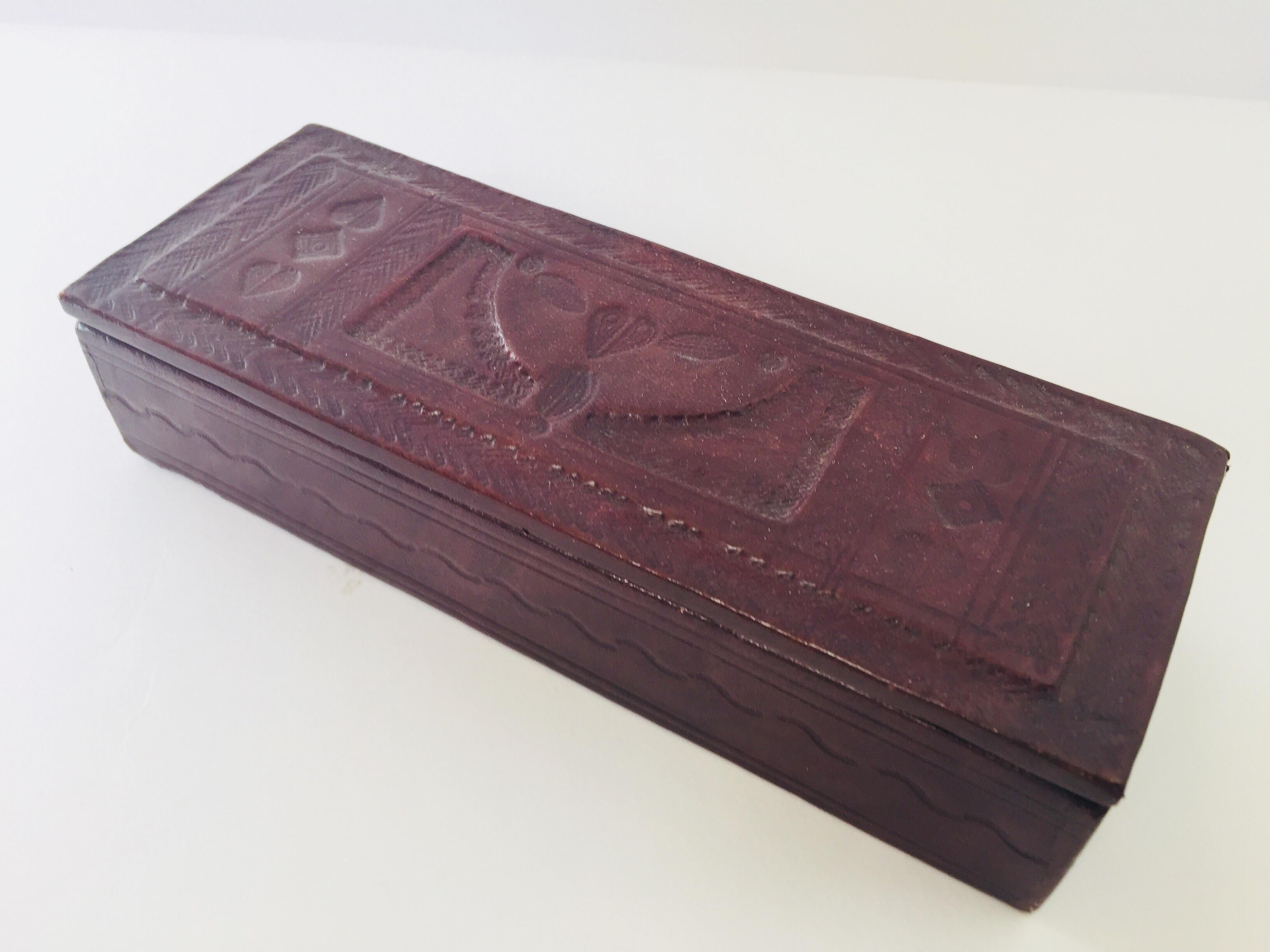 Tooled Brown Leather African Tuareg Box For Sale 2