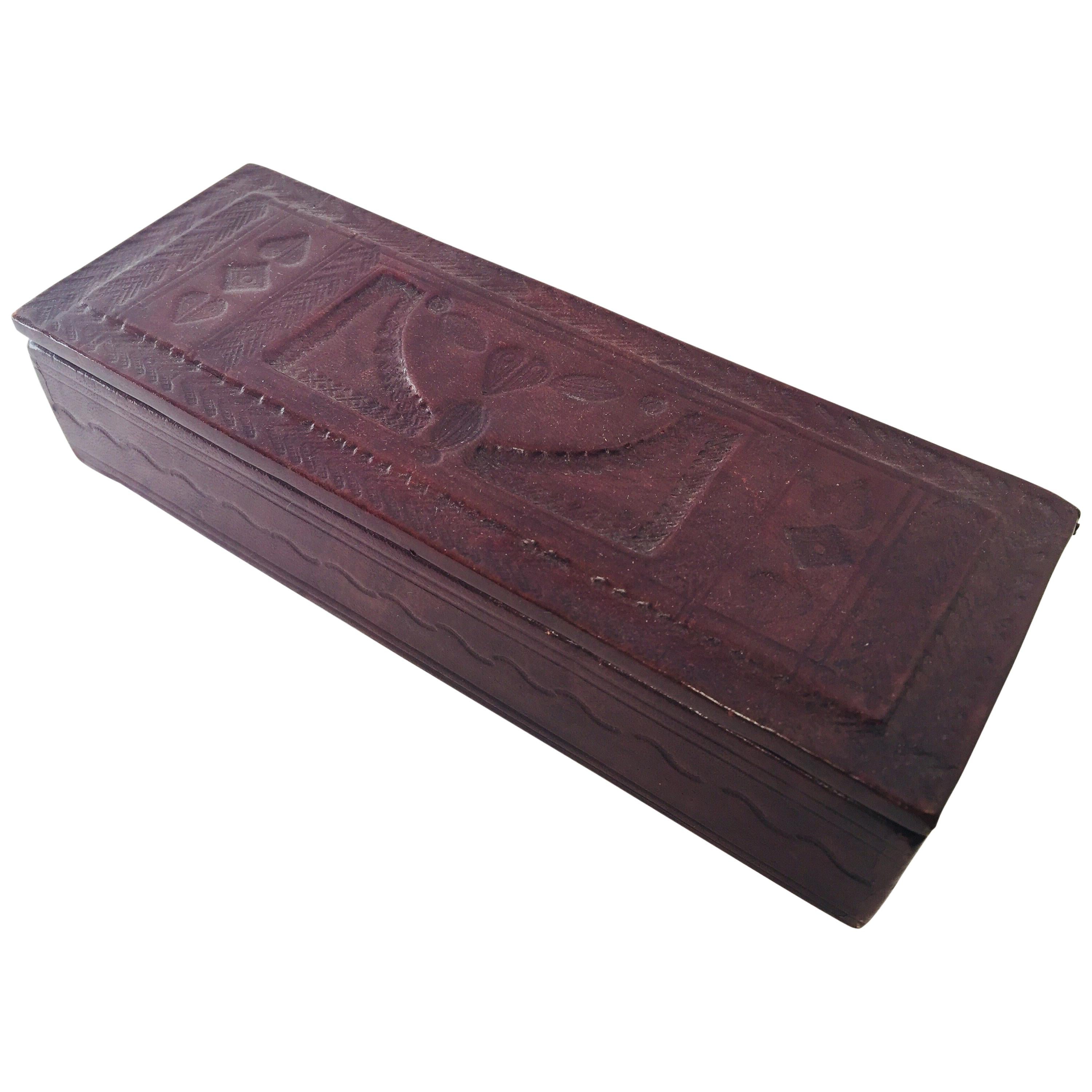 Tooled Brown Leather African Tuareg Box