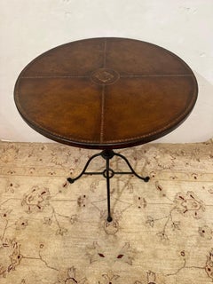 Tooled Leather and Iron Round Side Table