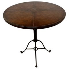 Tooled Leather and Iron Round Side Table