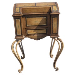 Retro Tooled Leather and Wrought Iron Sewing Table Storage Cabinet