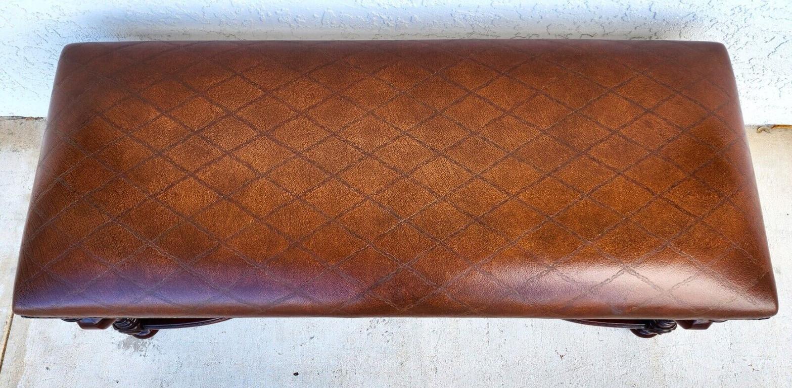 Tooled Leather Bench by Theodore Alexander In Good Condition In Lake Worth, FL