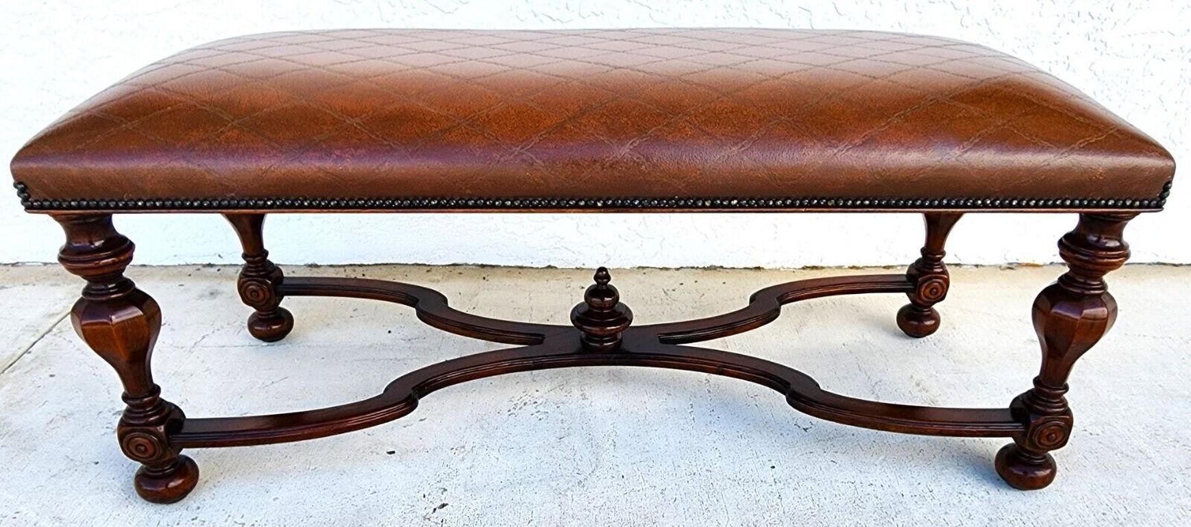 Tooled Leather Bench by Theodore Alexander 3