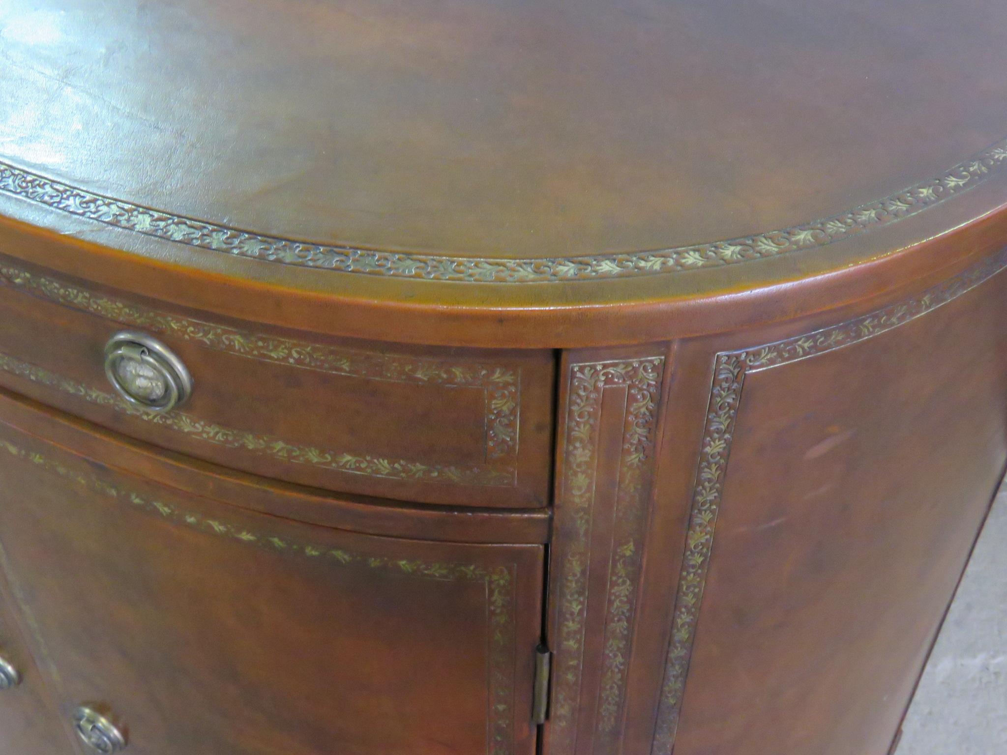 American Tooled Leather Demilune Commode Attr Maitland-Smith