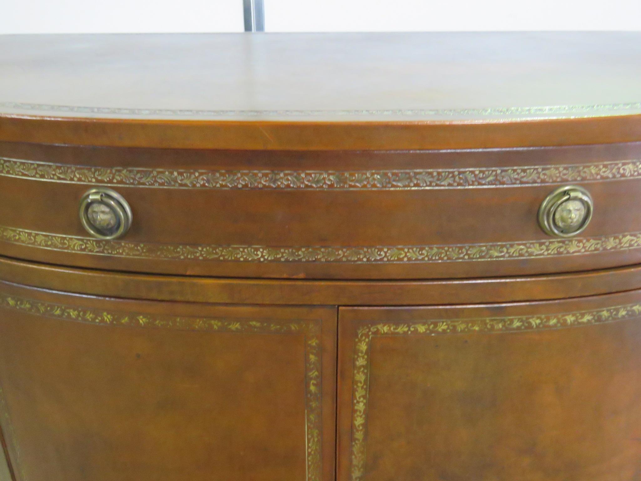 Tooled Leather Demilune Commode Attr Maitland-Smith In Good Condition In Swedesboro, NJ