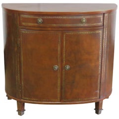 Tooled Leather Demilune Commode Attr Maitland-Smith