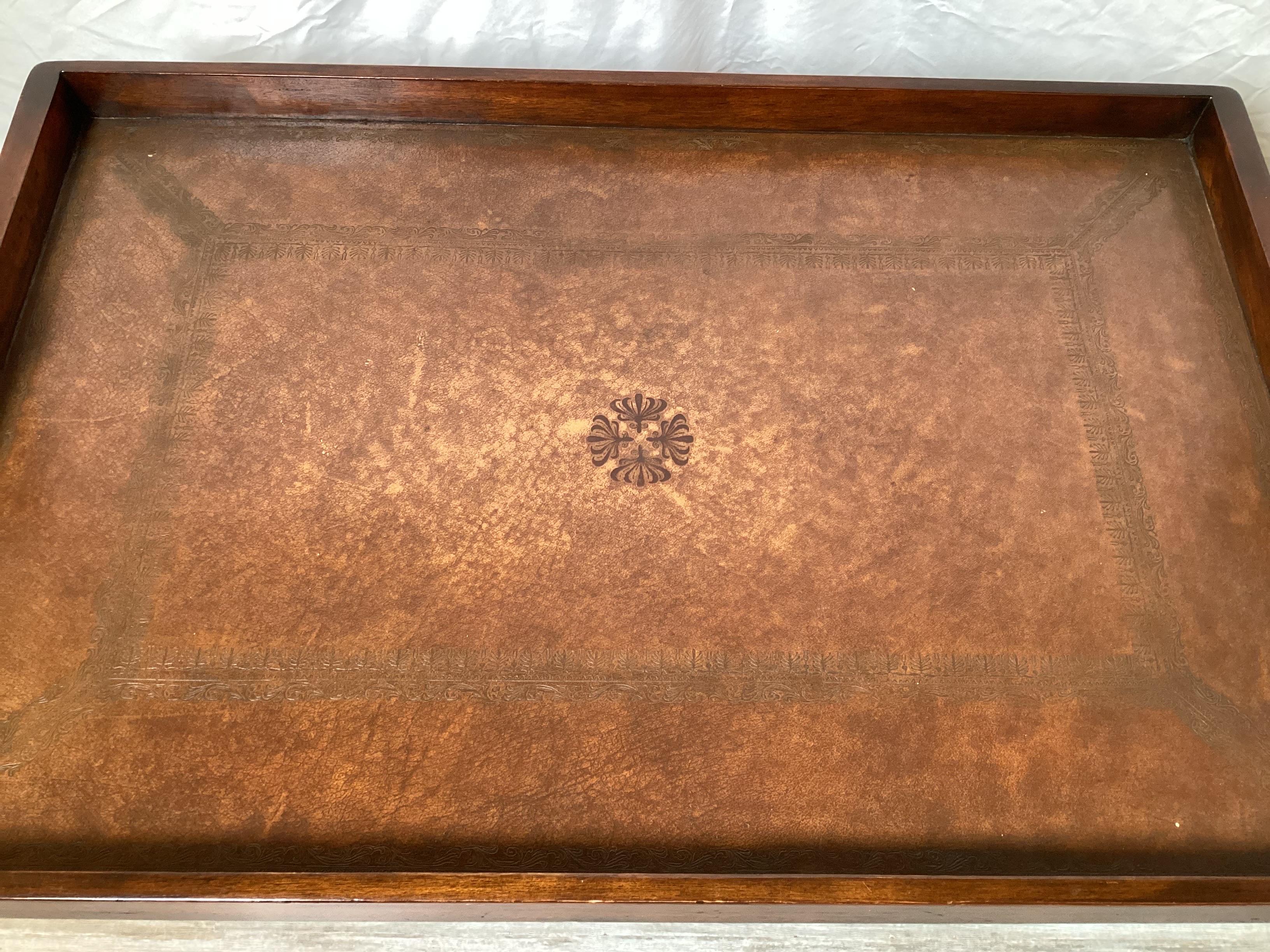 Bronze Tooled Leather Drinks Tray by Theodore Alexander