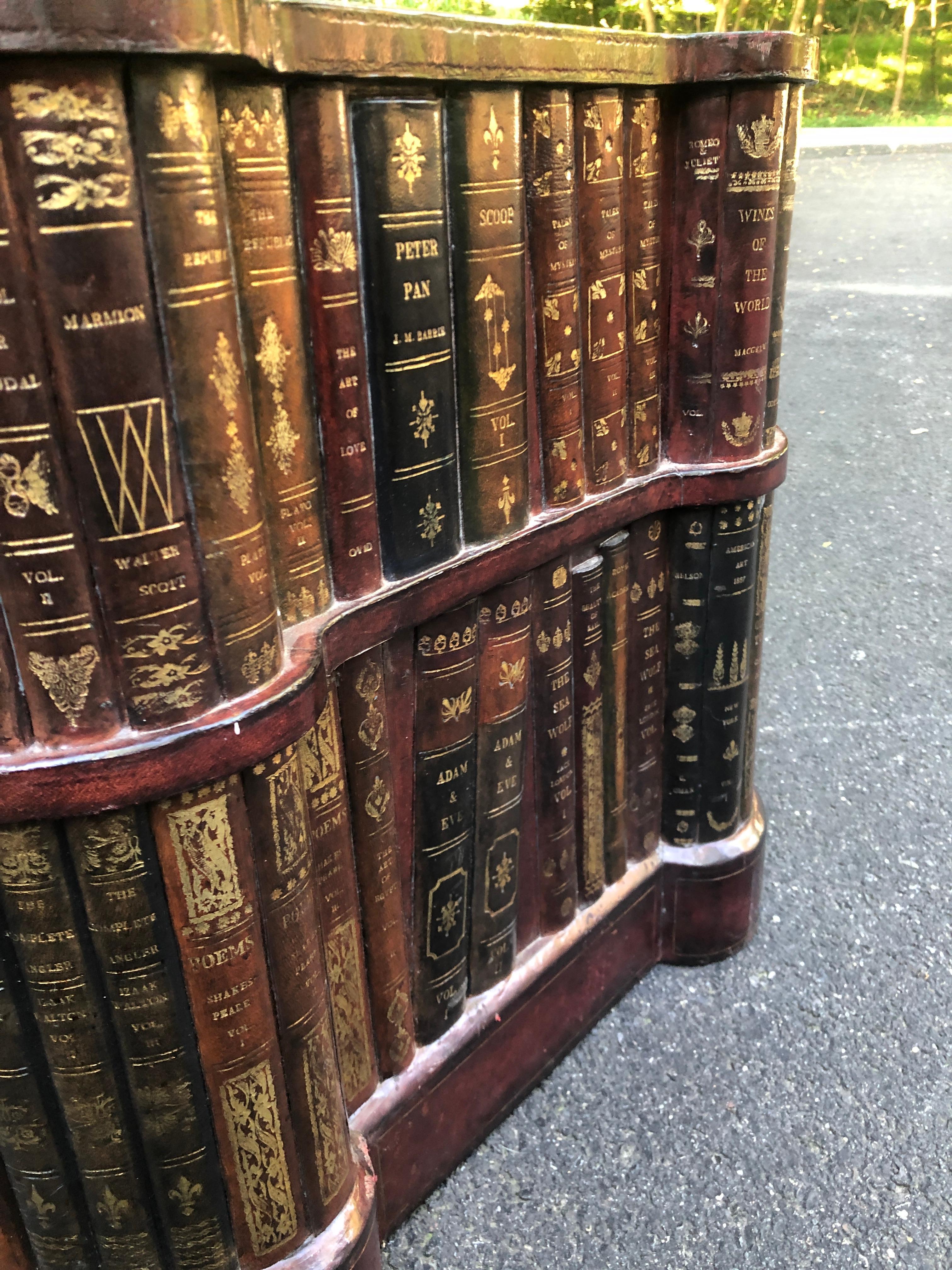 Tooled Leather Faux Book Kidney Shaded Side Table by Maitland Smith Drawers For Sale 5