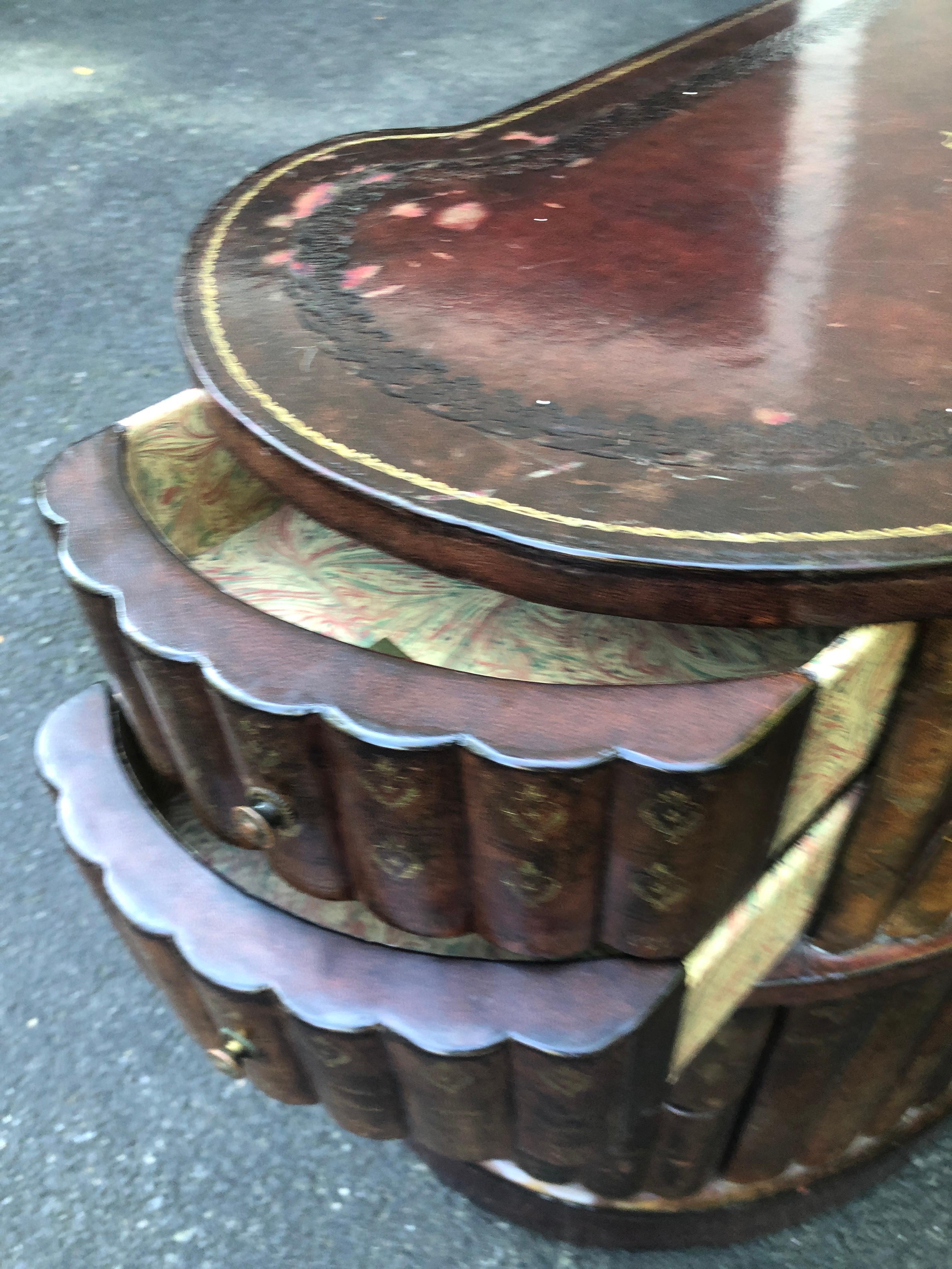 Brushed Tooled Leather Faux Book Kidney Shaded Side Table by Maitland Smith Drawers For Sale