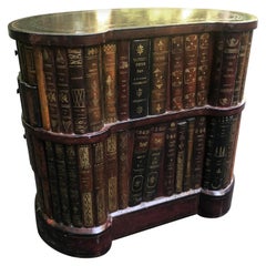 Tooled Leather Faux Book Kidney Shaded Side Table by Maitland Smith Drawers