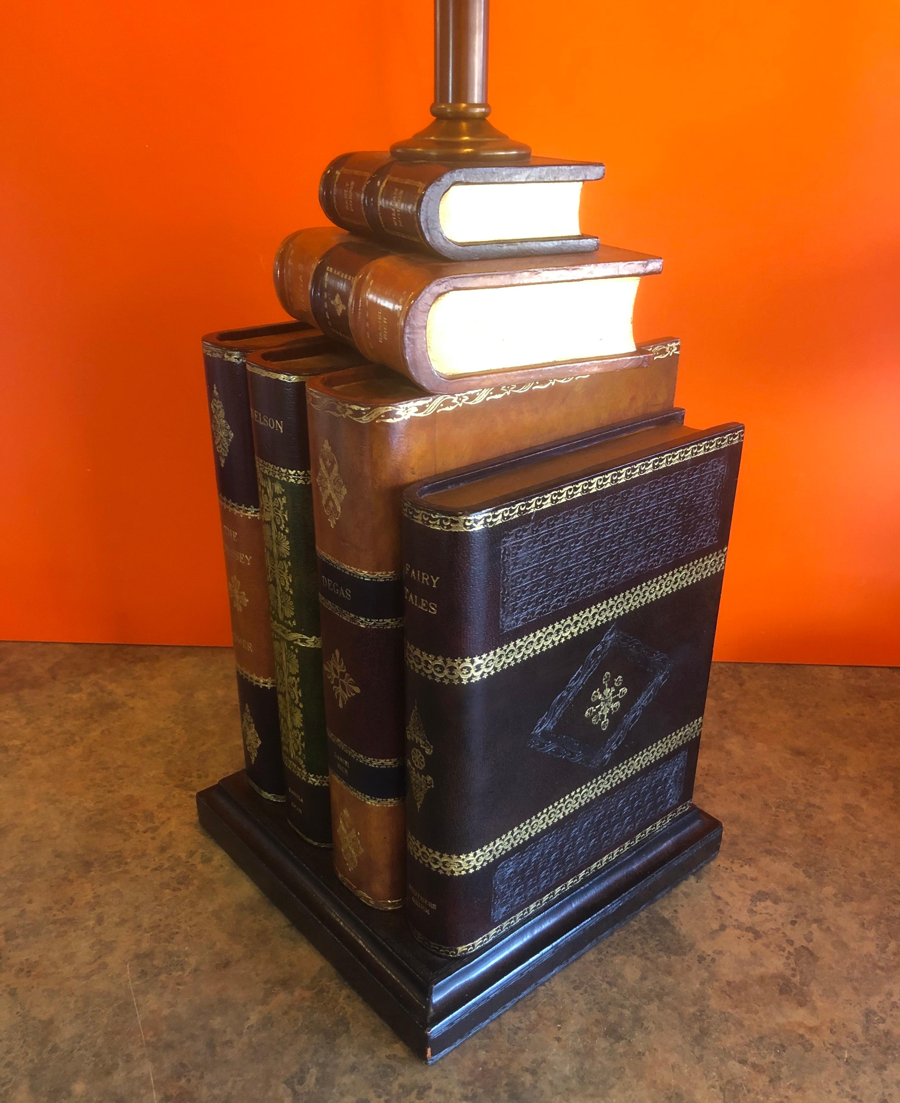 Tooled Leather Faux Books Table Lamp by Maitland Smith In Good Condition In San Diego, CA