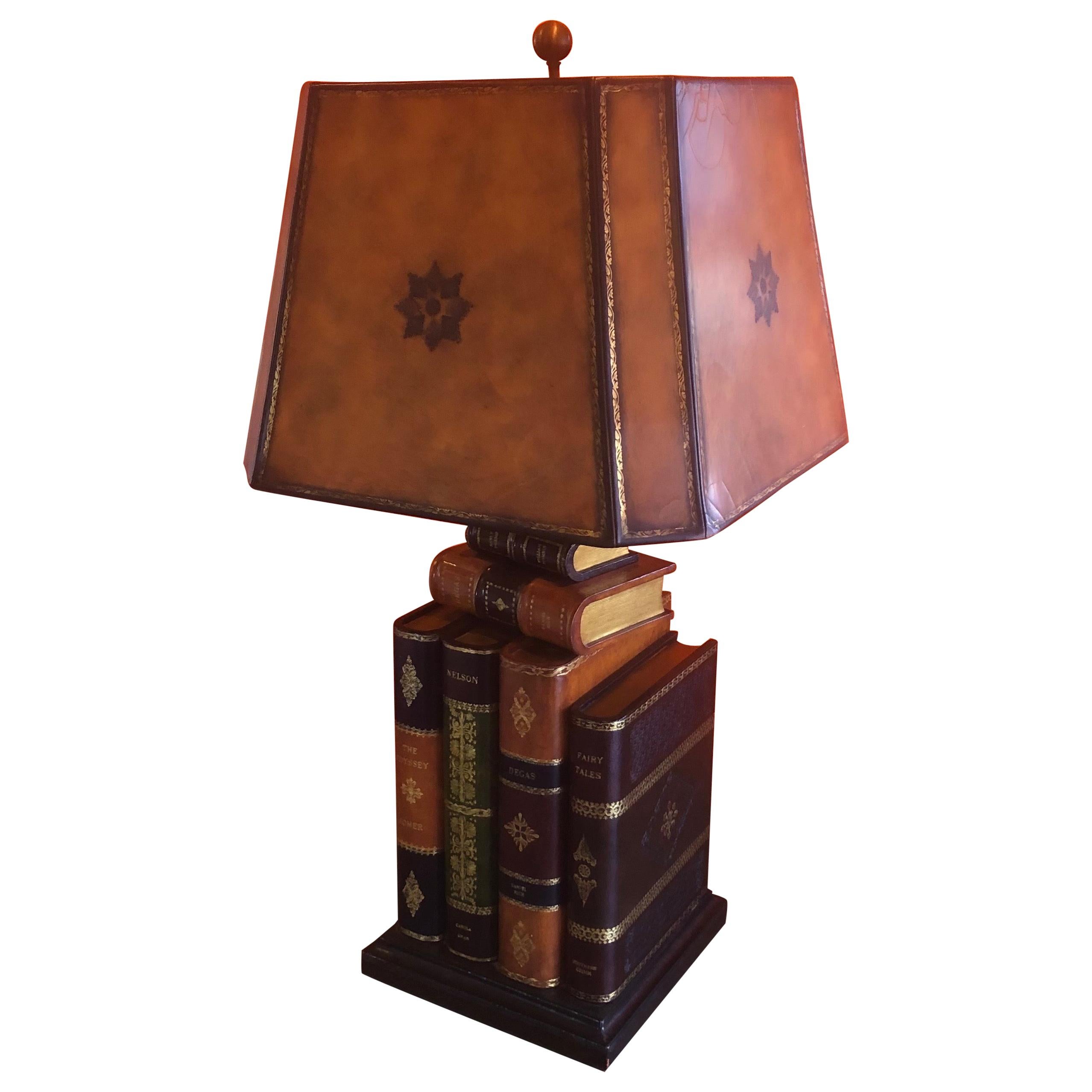 Tooled Leather Faux Books Table Lamp by Maitland Smith