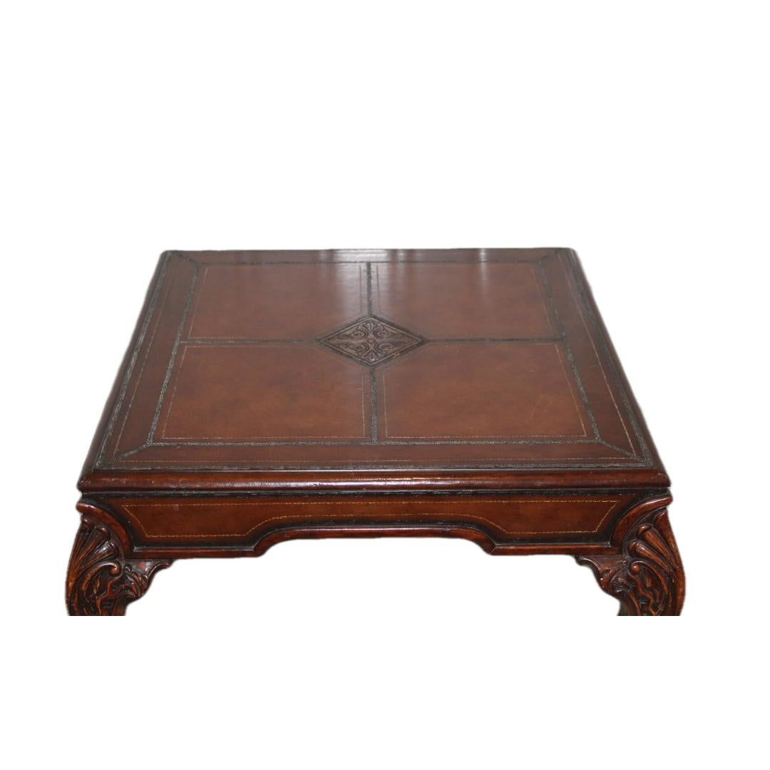C. 20th century

Tooled leather games table w/ ball & claw feet.