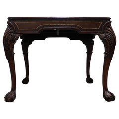 Tooled Leather Games Table w/ Ball & Claw Feet