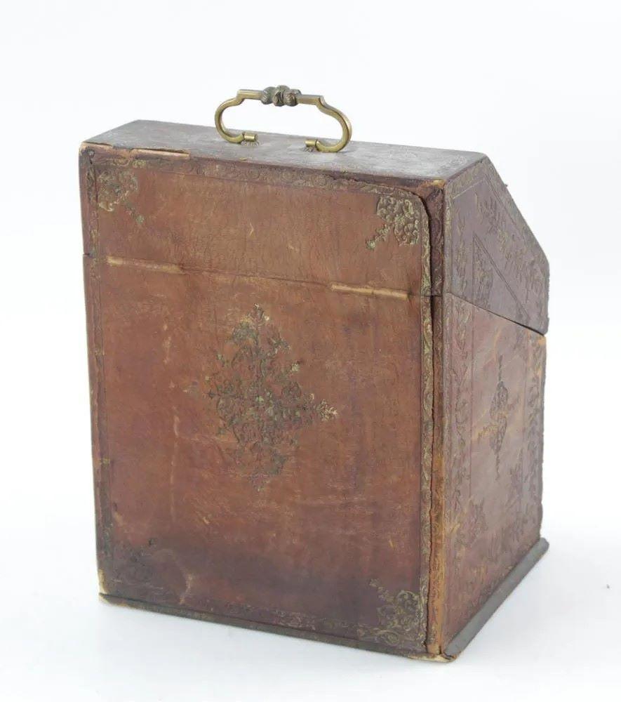 Embossed Tooled Leather Letter Box, 18th C.