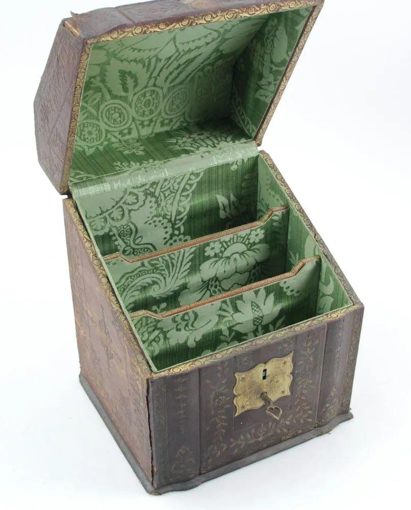 Tooled Leather Letter Box, 18th C. 2