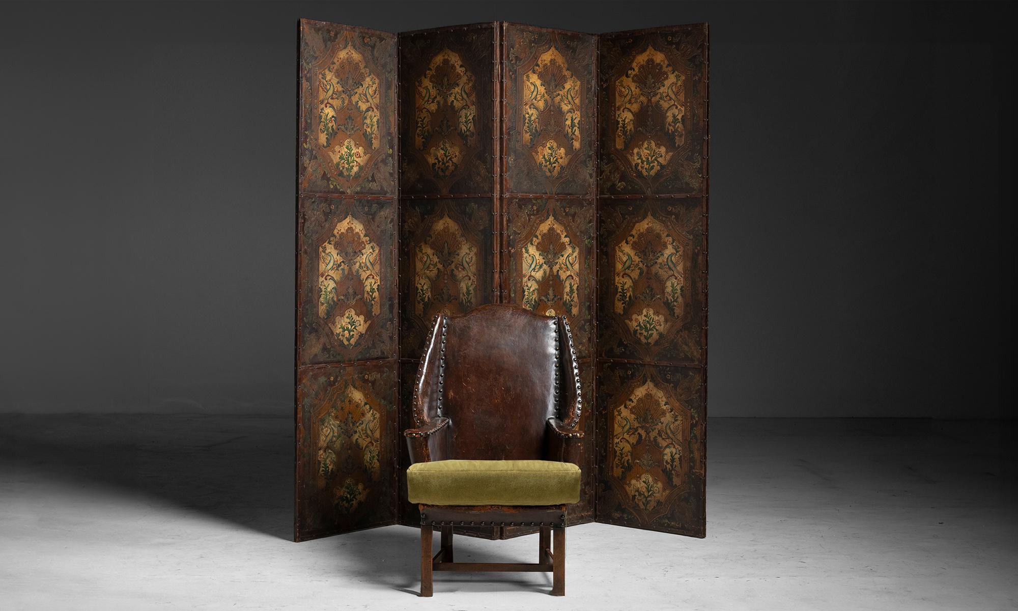 Art Deco Tooled Leather Screen, Netherlands circa 1890