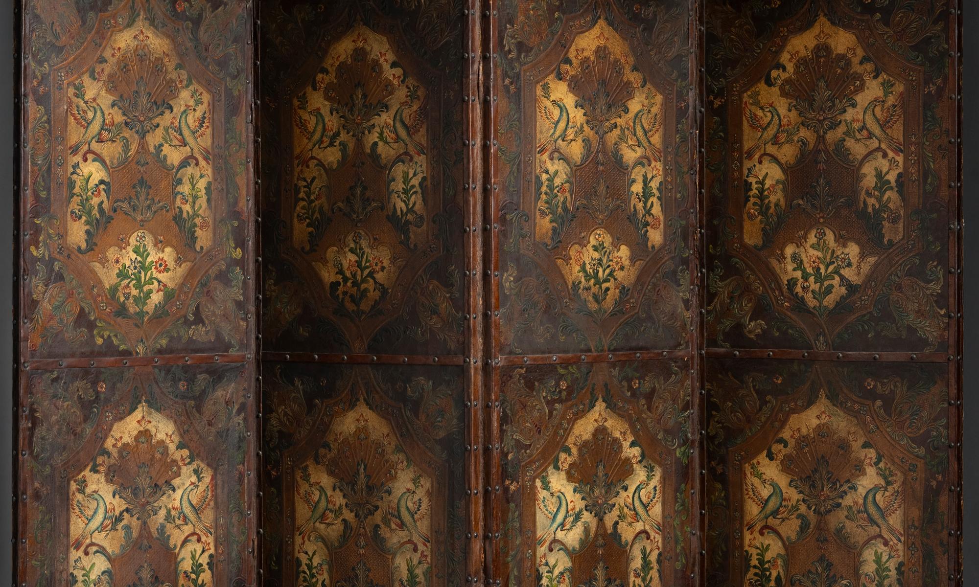 Dutch Tooled Leather Screen, Netherlands circa 1890