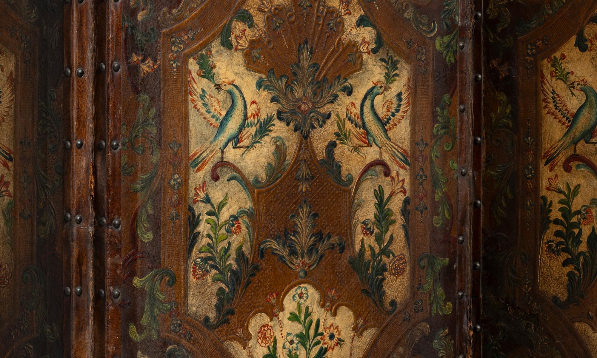 Late 19th Century Tooled Leather Screen, Netherlands circa 1890