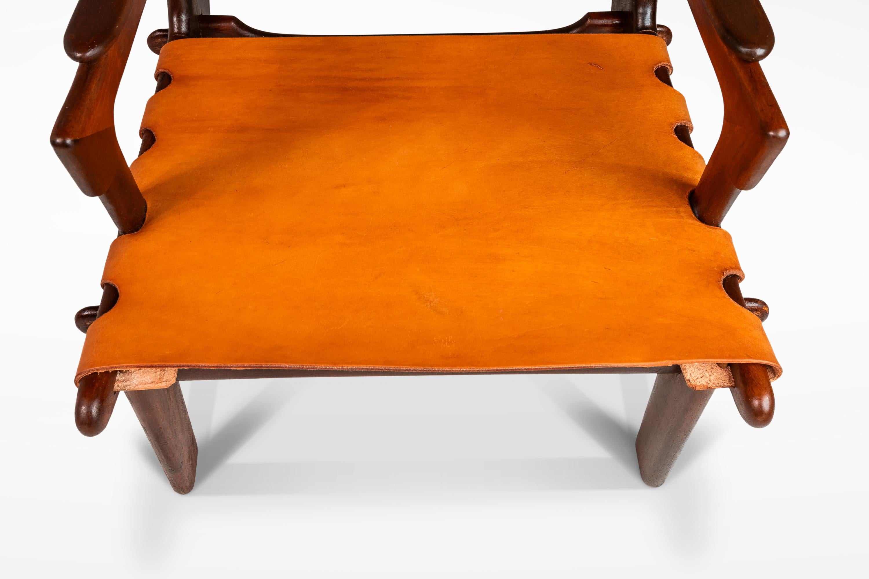 Tooled Leather Sling Safari / Lounge Chair by Angel Pazmino, Ecuador, c. 1960s For Sale 13