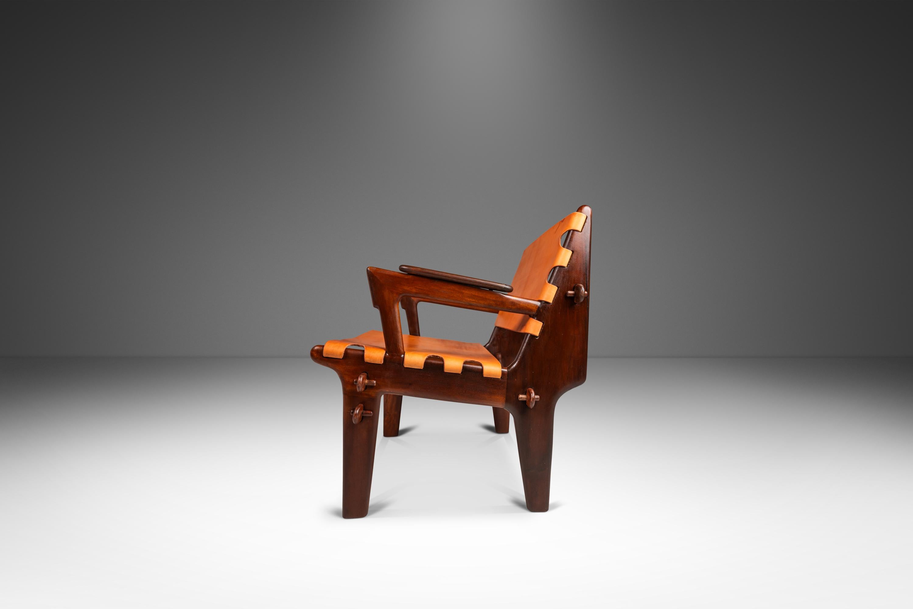 Spanish Colonial Tooled Leather Sling Safari / Lounge Chair by Angel Pazmino, Ecuador, c. 1960s For Sale