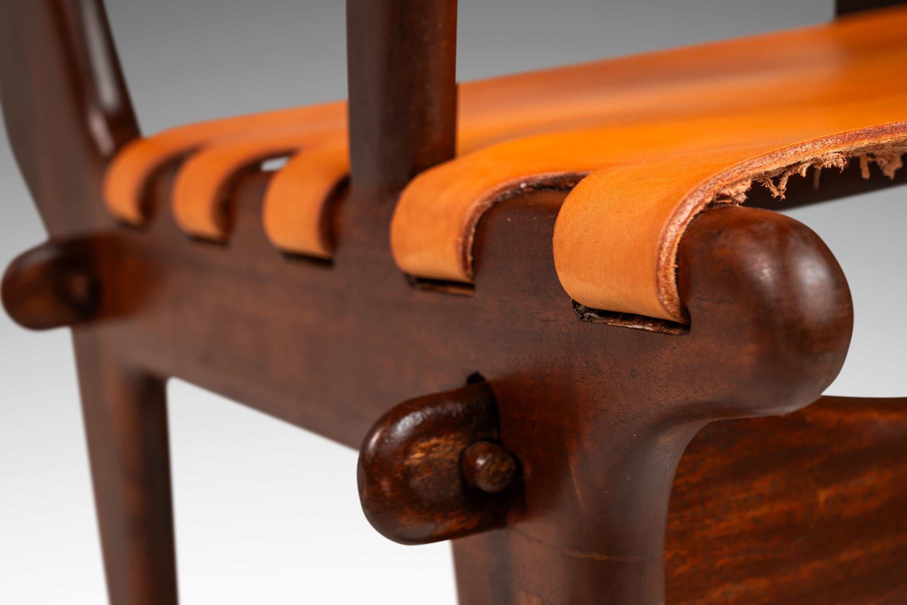 Tooled Leather Sling Safari / Lounge Chair by Angel Pazmino, Ecuador, c. 1960s For Sale 3