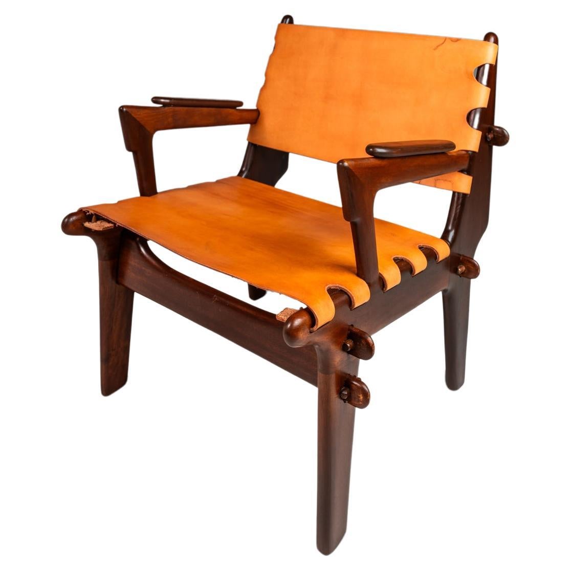 Tooled Leather Sling Safari / Lounge Chair by Angel Pazmino, Ecuador, c. 1960s  For Sale
