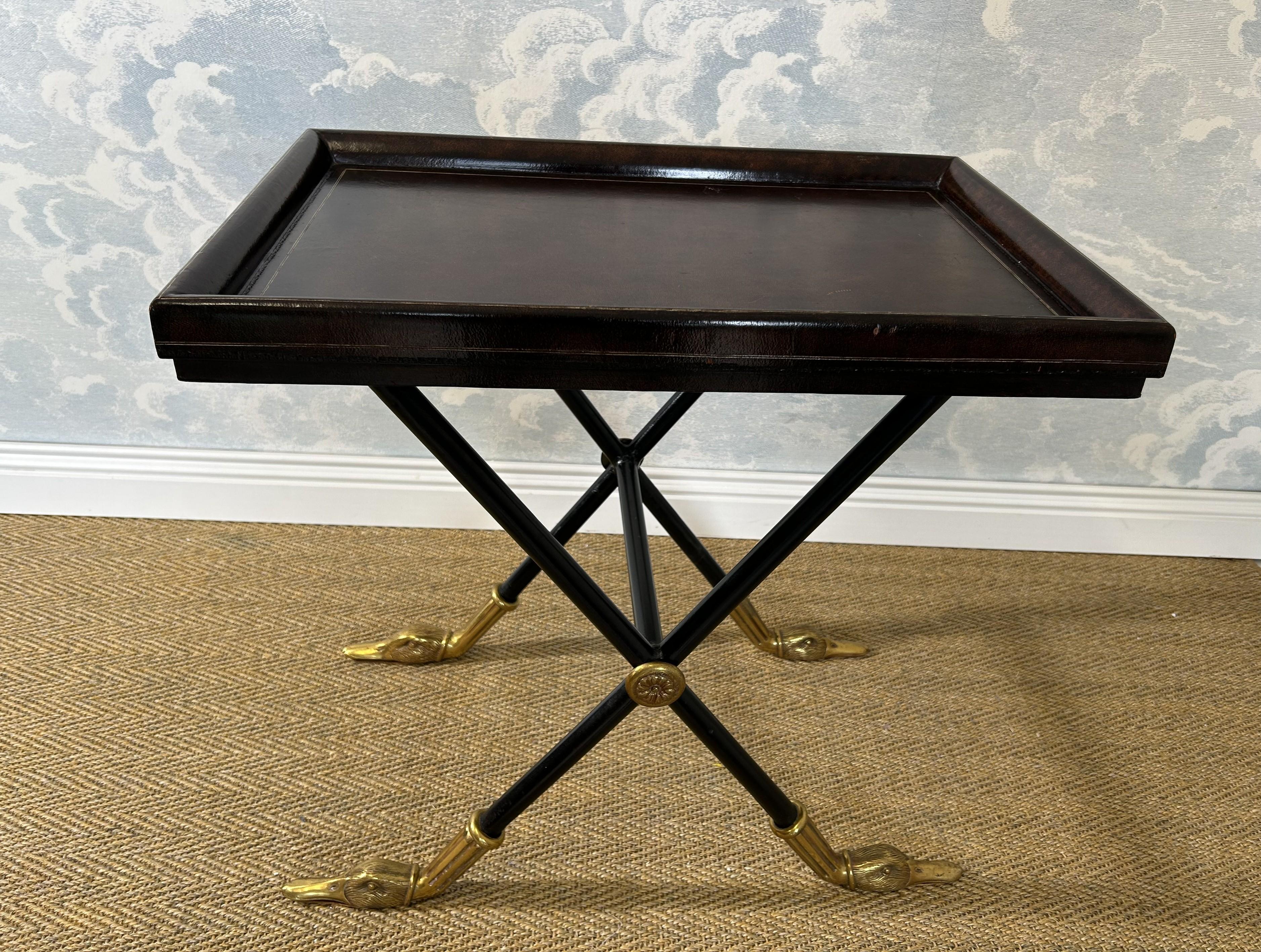 Tooled Leather Top Side Table by Maitland Smith, Hollywood Regency, Mid-Century In Good Condition For Sale In Cork, IE